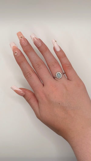 Bague Elif bleu, argenté, en acier inoxydable, ornée d’une pierre ovale et de strass scintillants